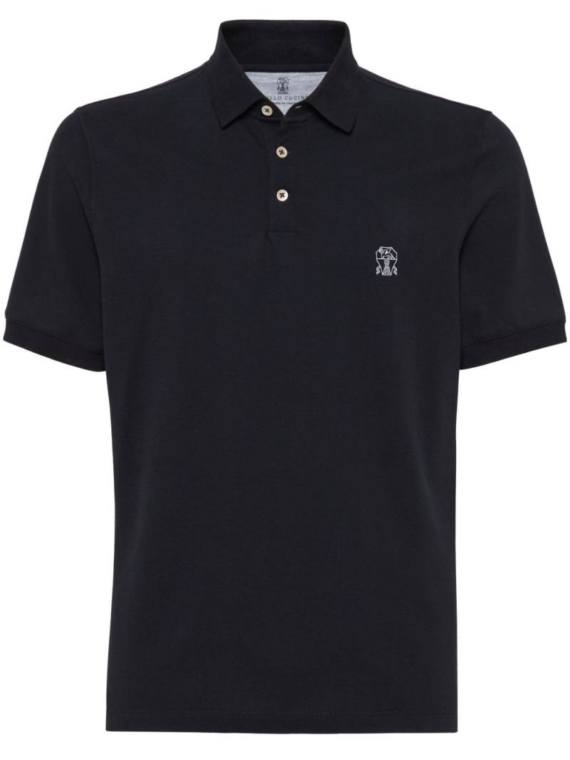 Brunello Cucinelli logo-embroidered cotton polo shirt - Black von Brunello Cucinelli