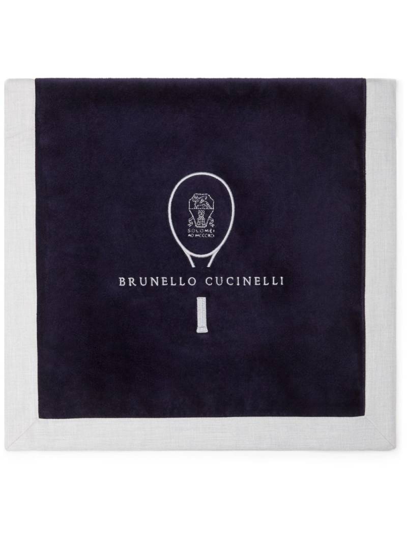 Brunello Cucinelli logo-embroidered cotton towel (85cm x 44cm) - Blue von Brunello Cucinelli