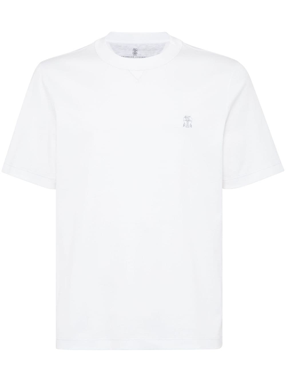 Brunello Cucinelli logo-embroidered crew-neck T-shirt - White von Brunello Cucinelli