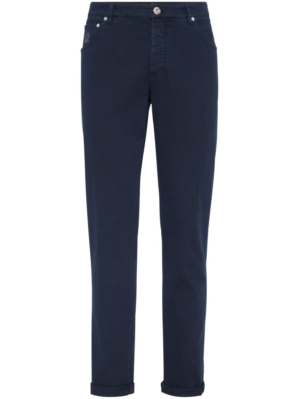 Brunello Cucinelli logo-embroidered jeans - Blue von Brunello Cucinelli