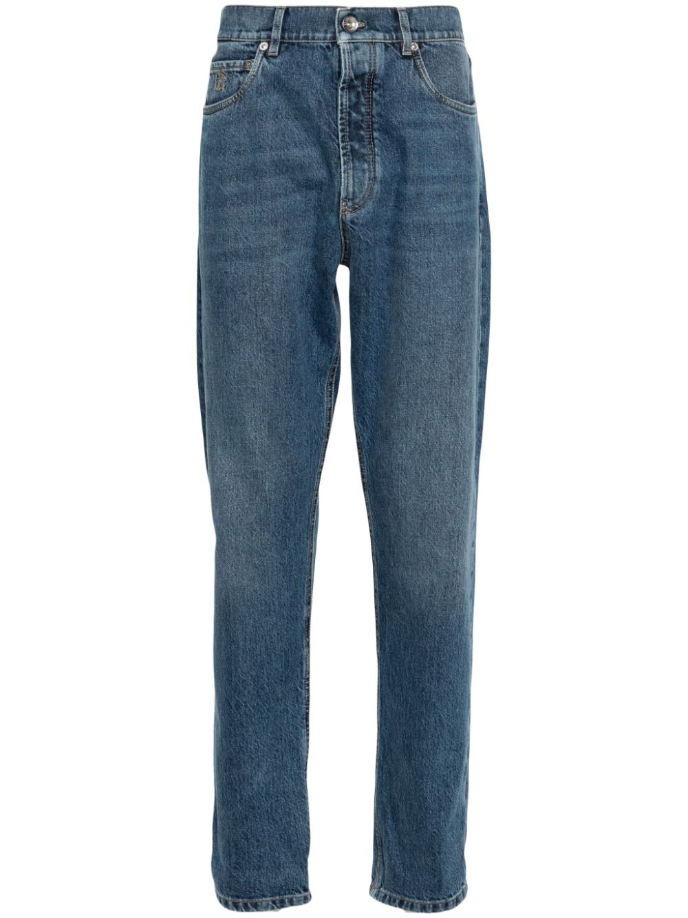 Brunello Cucinelli logo-embroidered jeans - Blue von Brunello Cucinelli