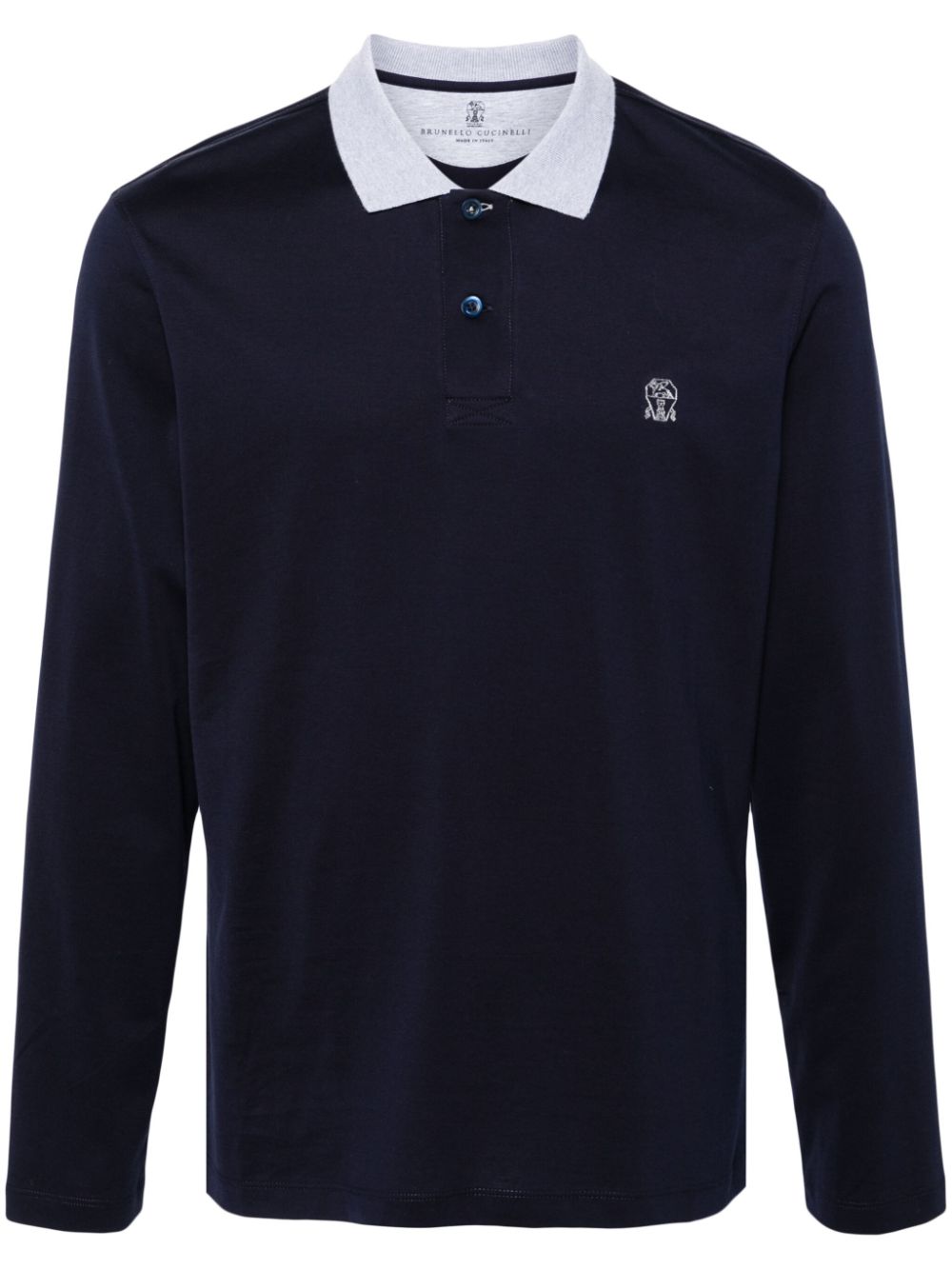 Brunello Cucinelli logo-embroidered polo shirt - Blue von Brunello Cucinelli