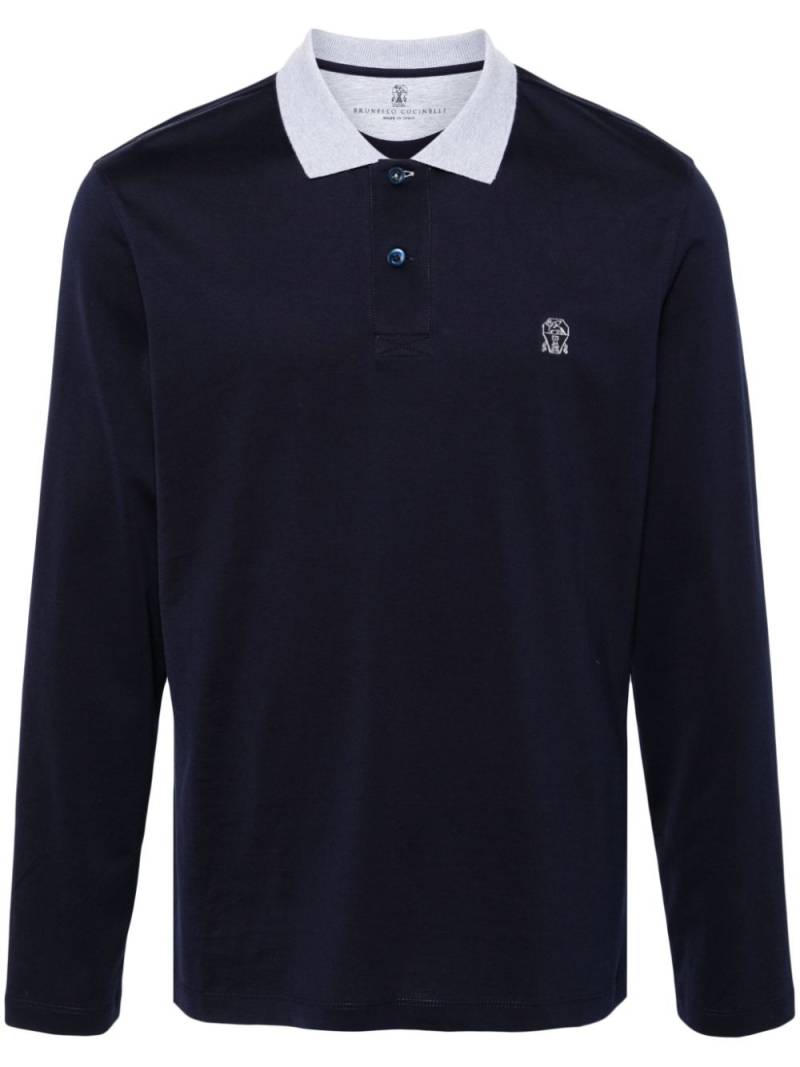 Brunello Cucinelli logo-embroidered polo shirt - Blue von Brunello Cucinelli