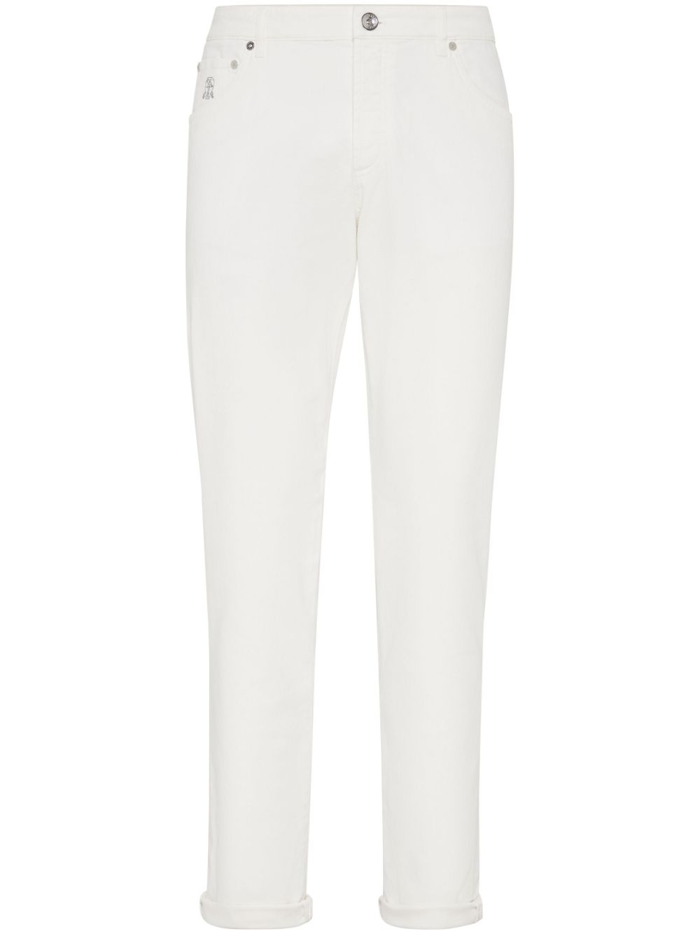 Brunello Cucinelli logo-embroidered regular-fit jeans - White von Brunello Cucinelli