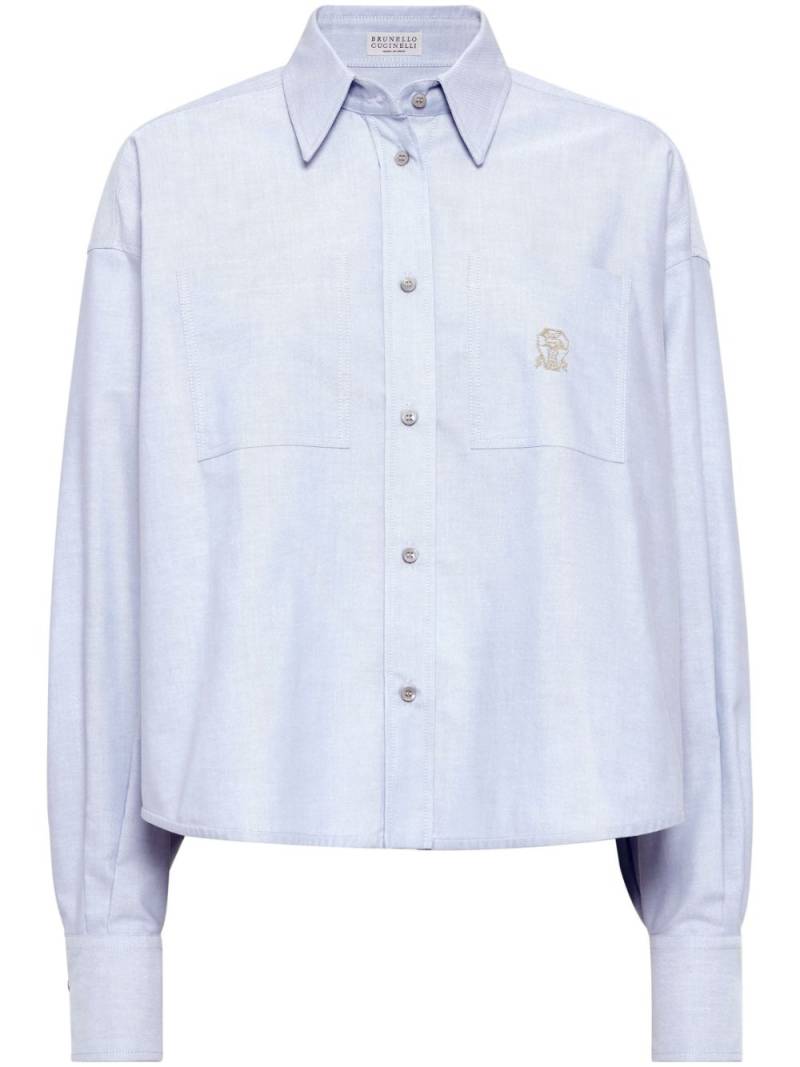 Brunello Cucinelli logo-embroidered shirt - Blue von Brunello Cucinelli