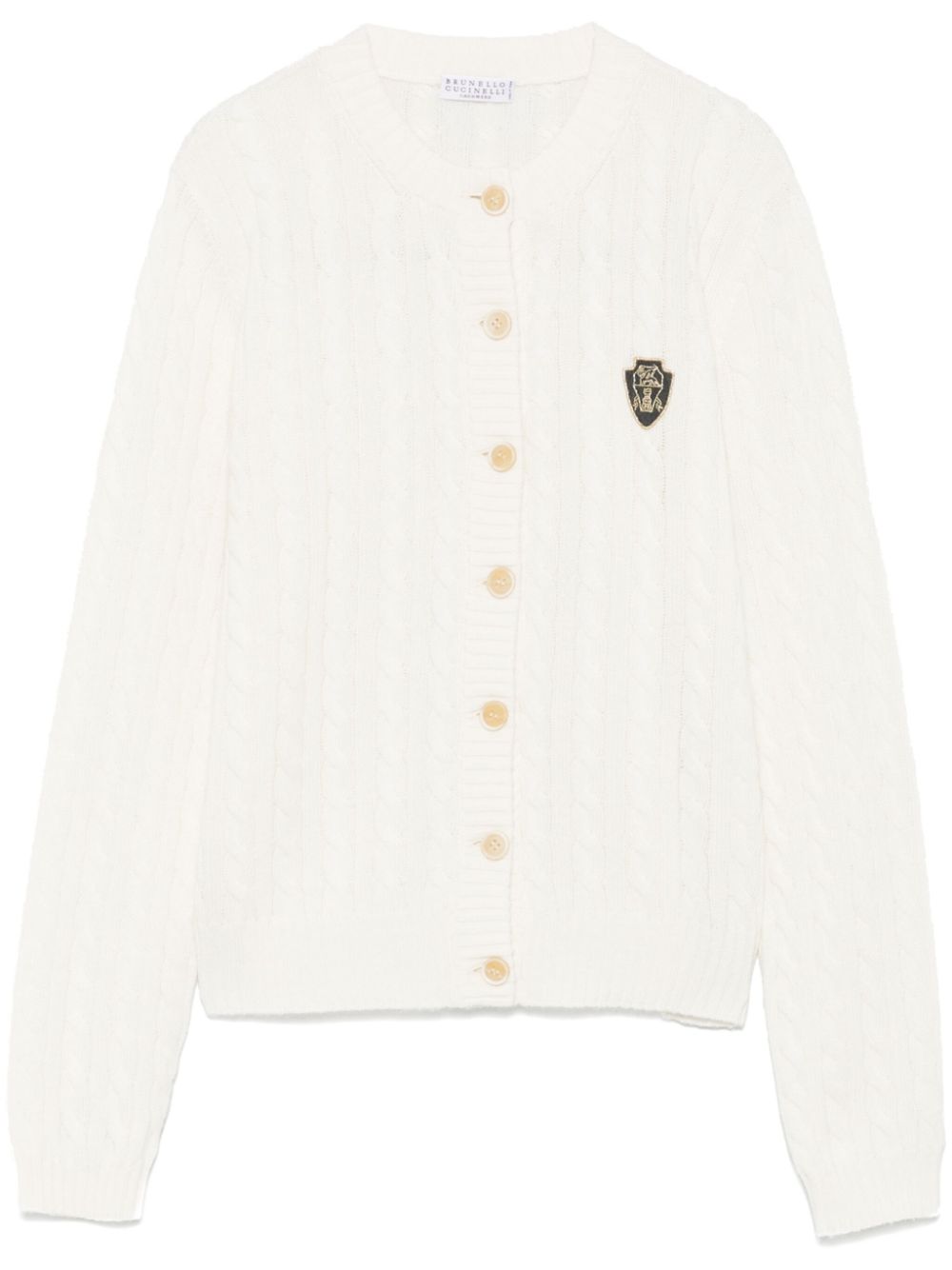 Brunello Cucinelli logo-patch cardigan - White von Brunello Cucinelli