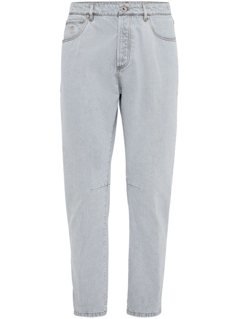 Brunello Cucinelli logo-patch cotton tapered jeans - Blue von Brunello Cucinelli