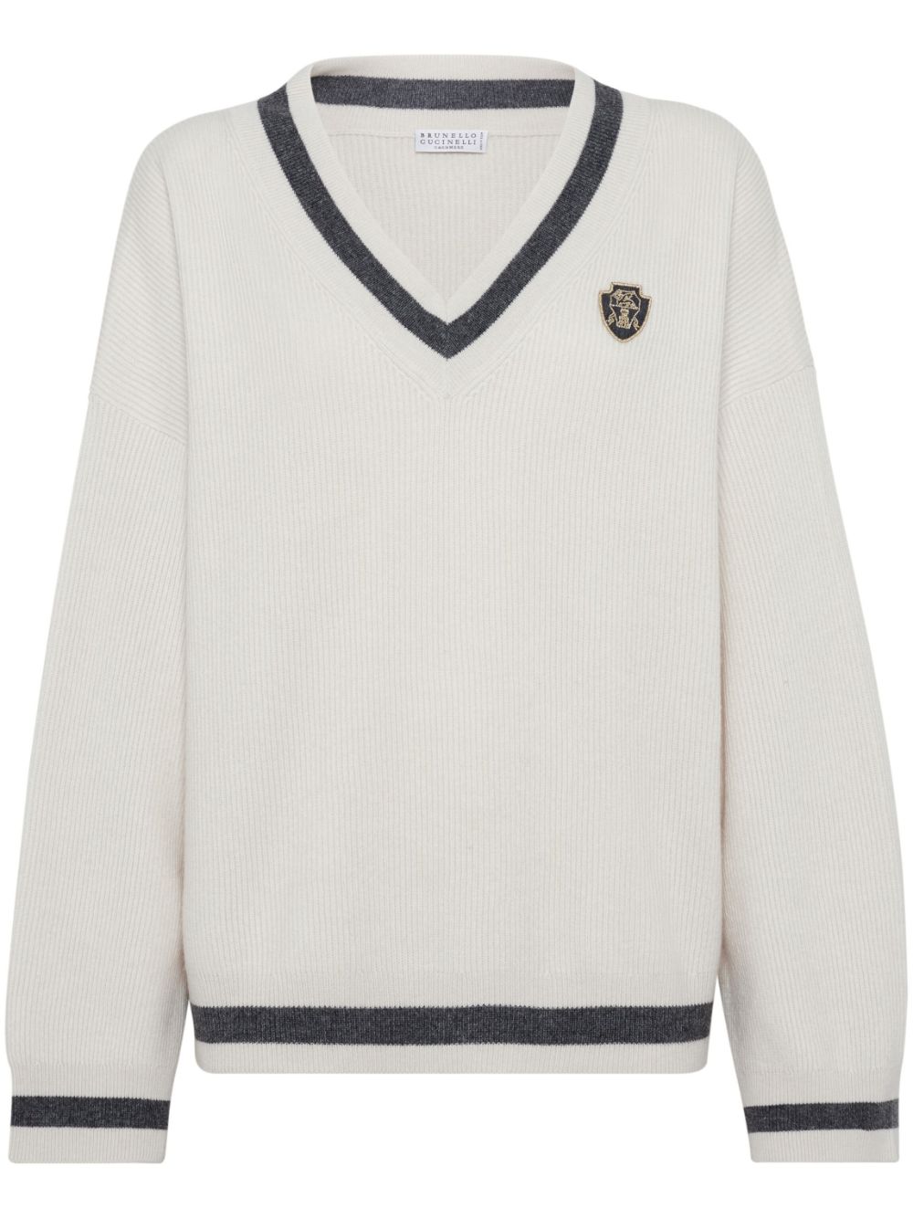 Brunello Cucinelli logo-patch sweater - White von Brunello Cucinelli