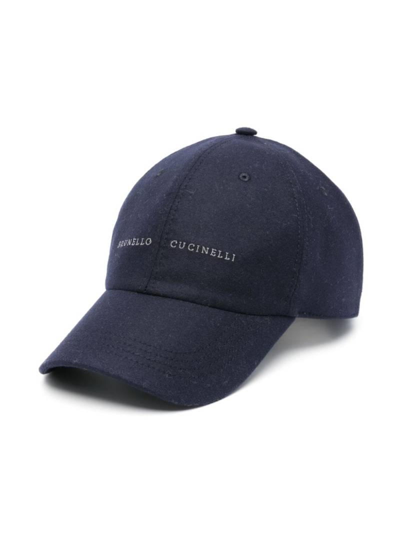 Brunello Cucinelli logo-print cap - Blue von Brunello Cucinelli