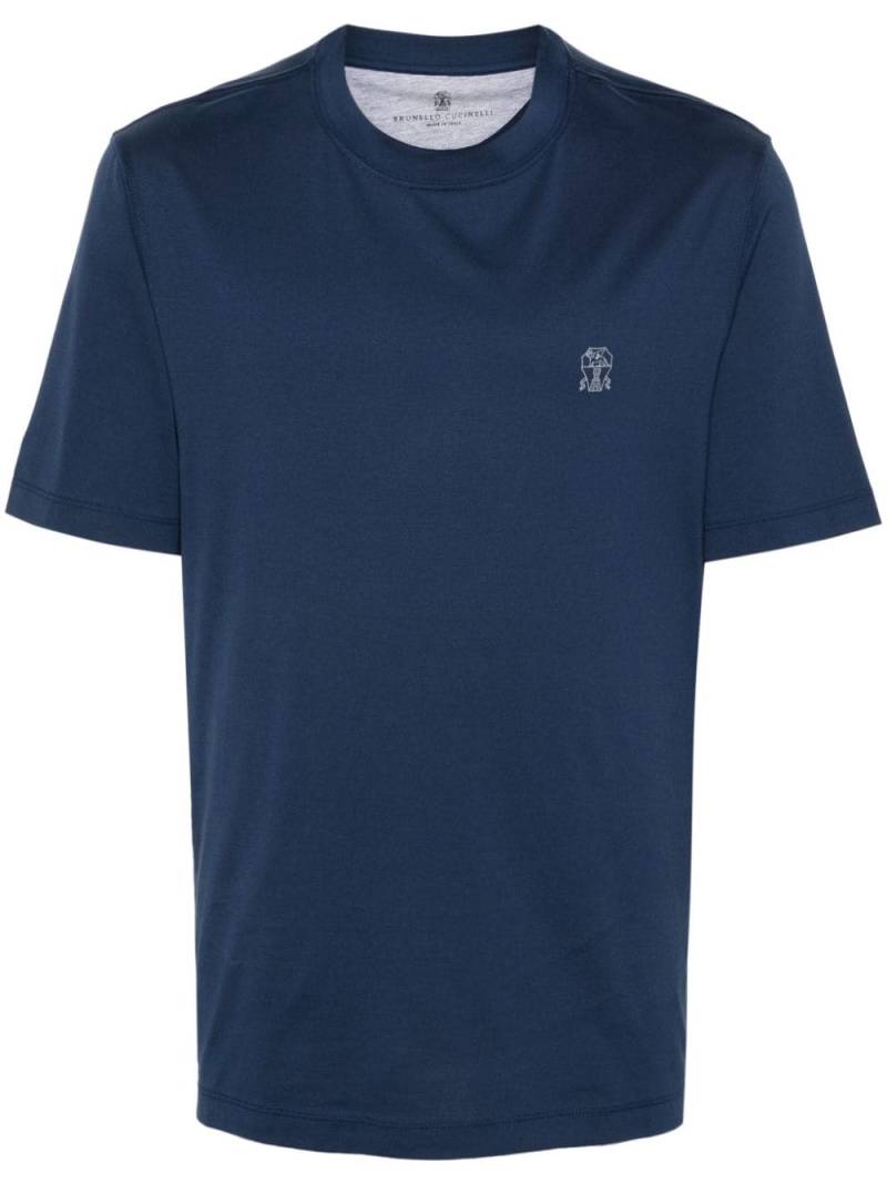 Brunello Cucinelli logo-print cotton T-shirt - Blue von Brunello Cucinelli