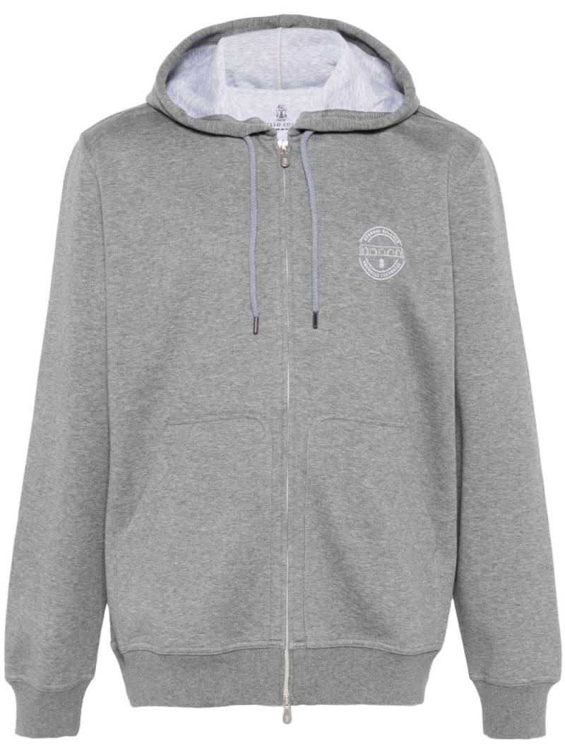 Brunello Cucinelli logo-print hoodie - Grey von Brunello Cucinelli