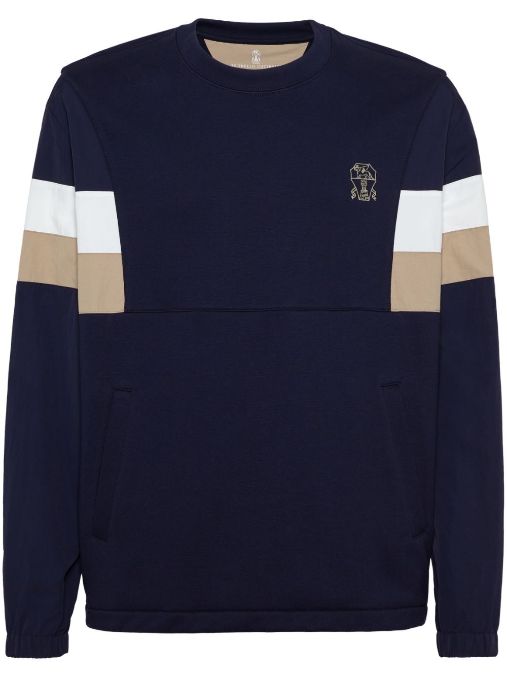 Brunello Cucinelli logo-print panelled sweatshirt - Blue von Brunello Cucinelli