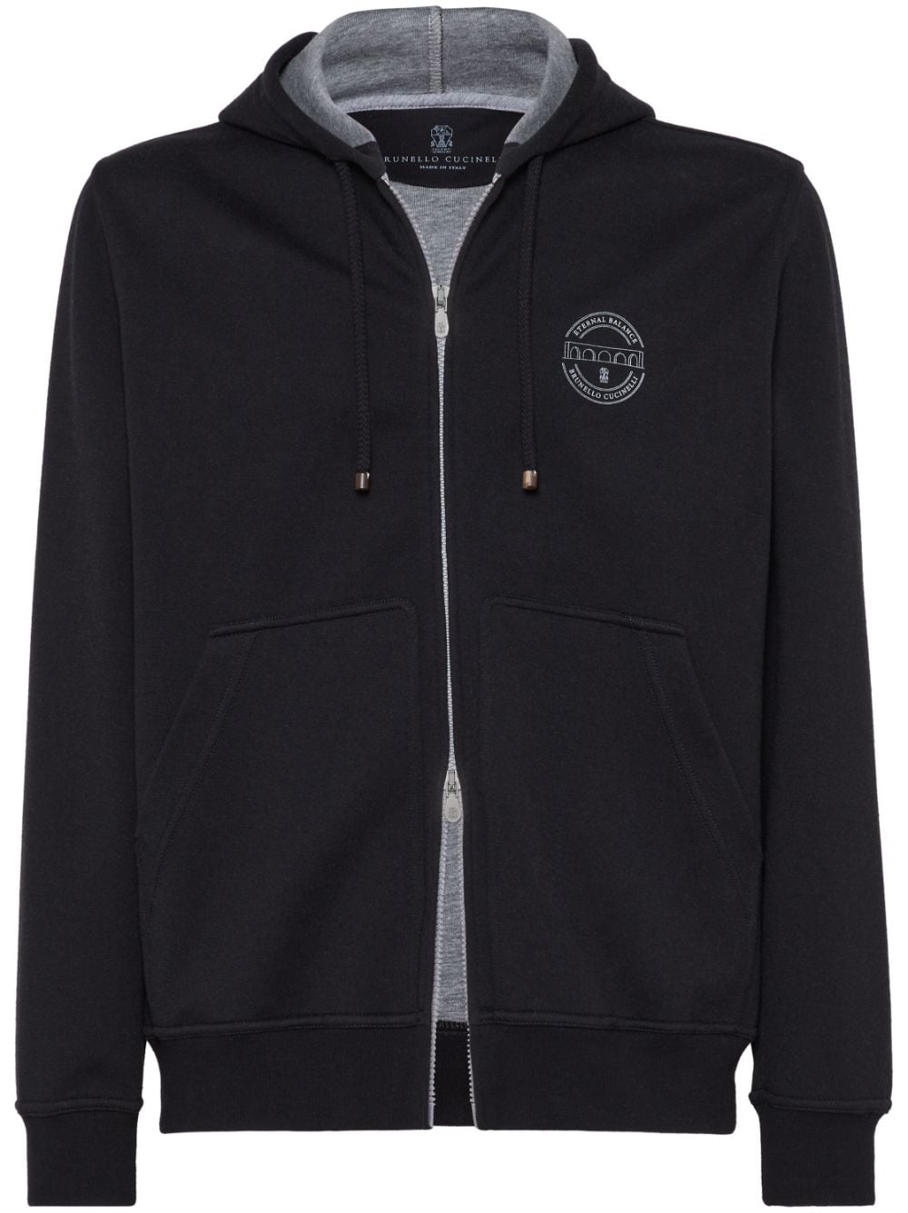 Brunello Cucinelli logo-print zipped hoodie - Black von Brunello Cucinelli