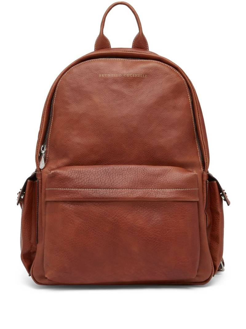 Brunello Cucinelli logo-stamp leather backpack - Brown von Brunello Cucinelli