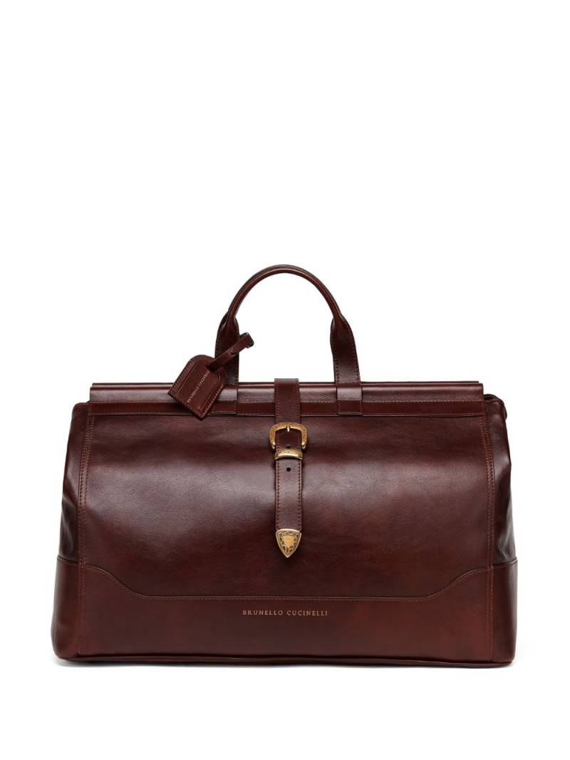 Brunello Cucinelli logo-stamp leather holdall - Brown von Brunello Cucinelli