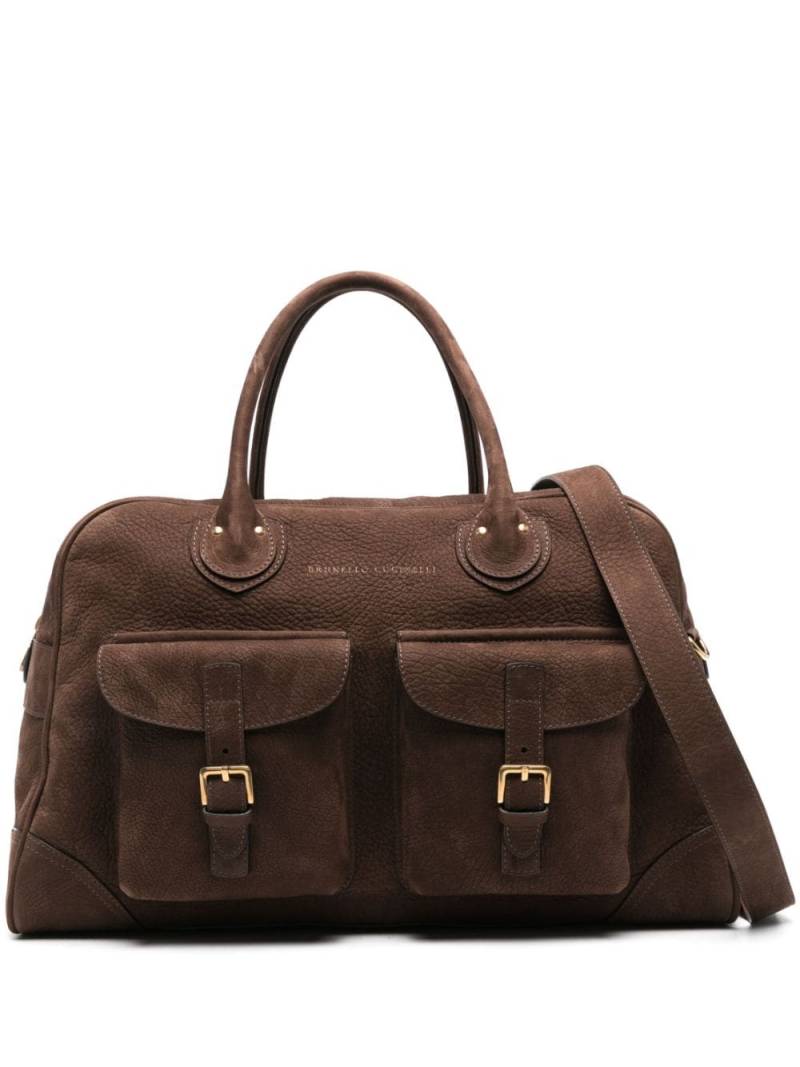 Brunello Cucinelli logo-stamp leather weekend bag - Brown von Brunello Cucinelli