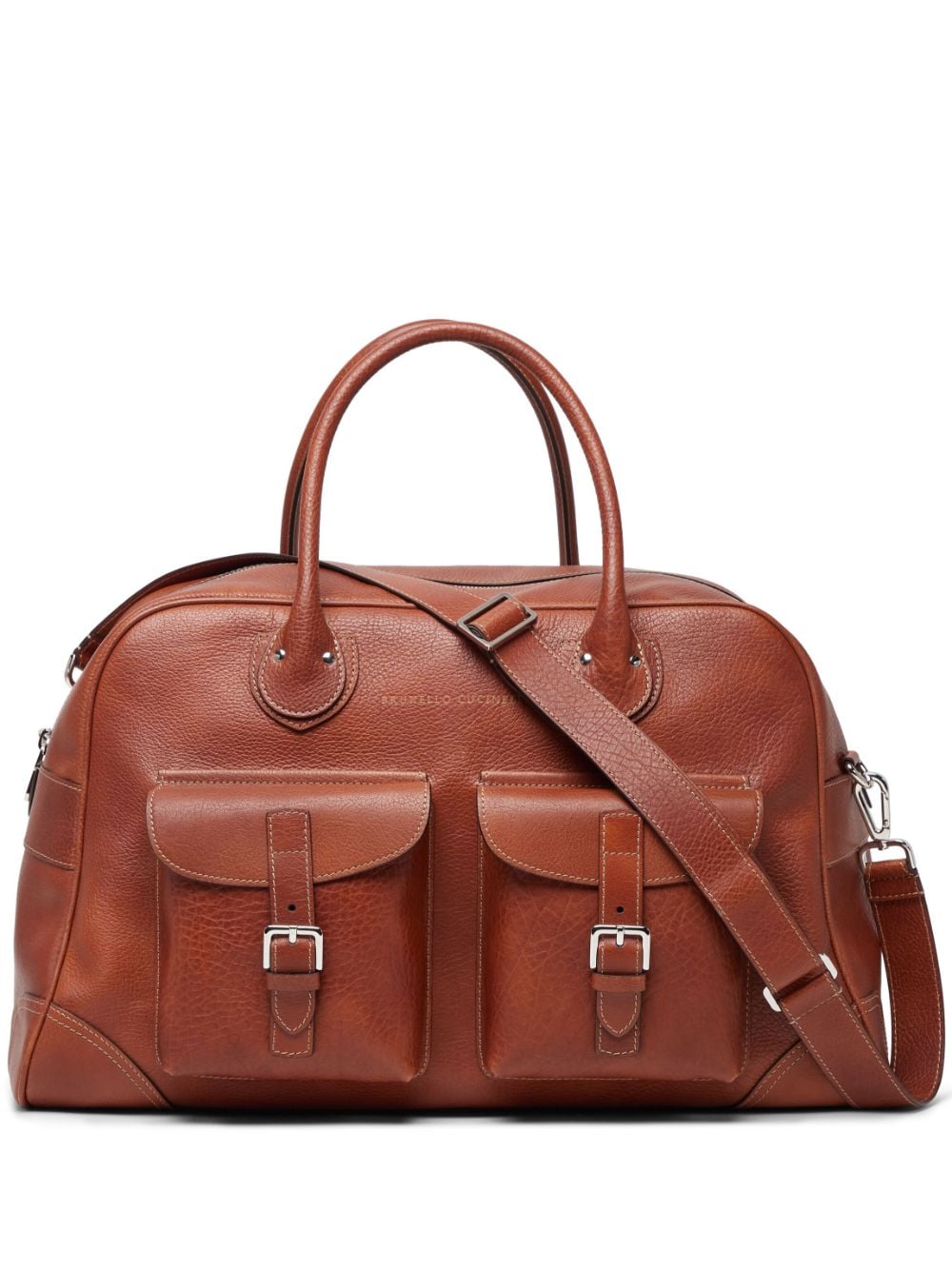 Brunello Cucinelli logo-stamp leather weekend bag - Brown von Brunello Cucinelli