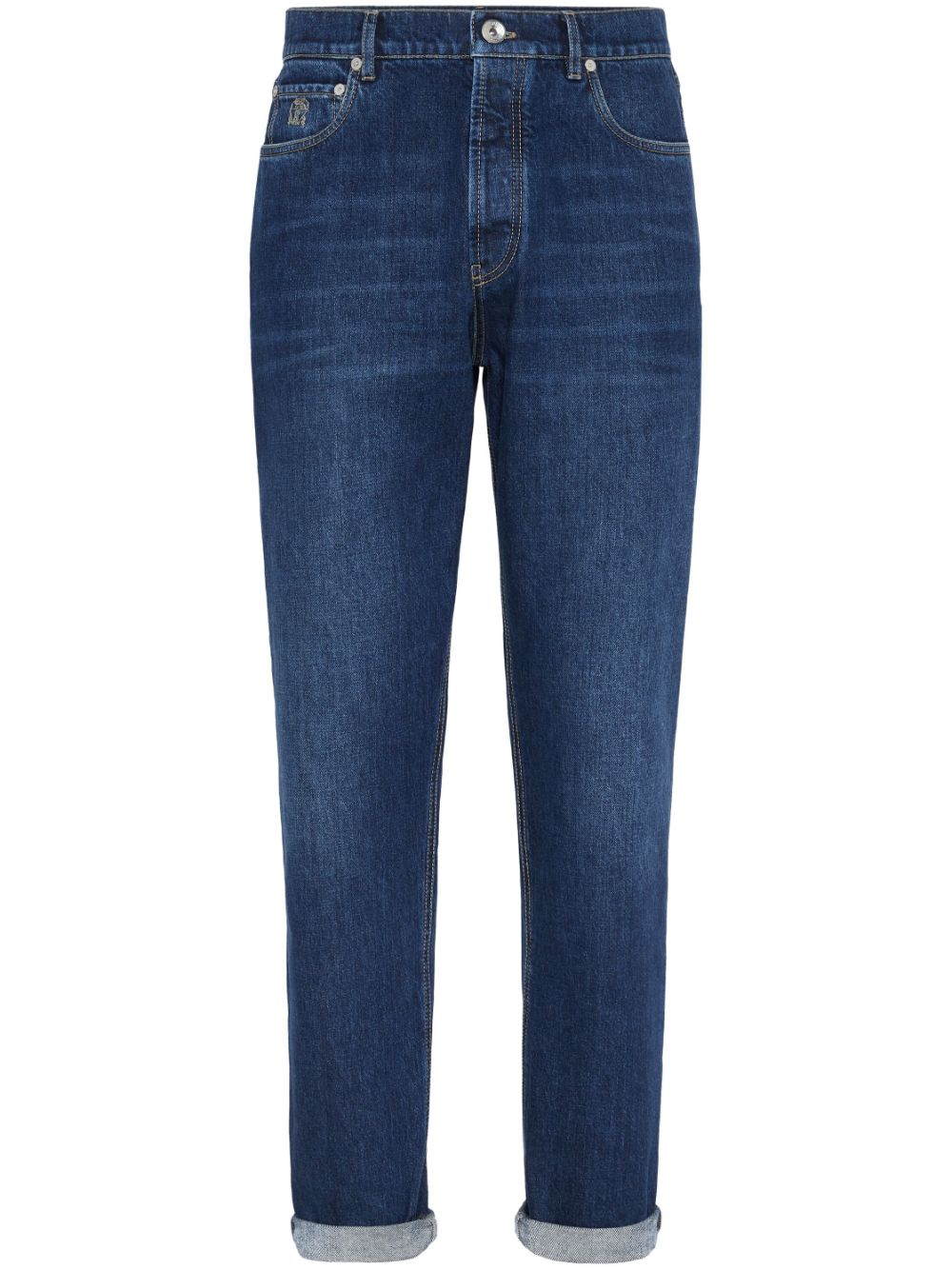 Brunello Cucinelli logo-stitched tapered jeans - Blue von Brunello Cucinelli