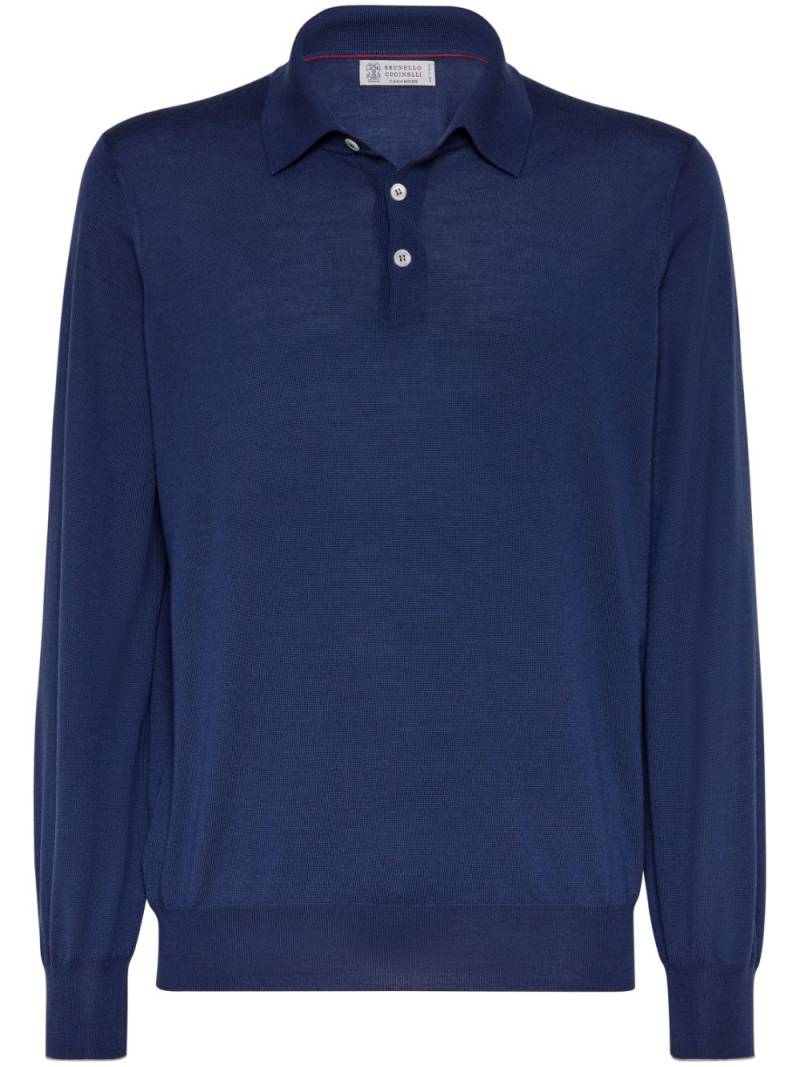 Brunello Cucinelli long-sleeve fine-knit polo shirt - Blue von Brunello Cucinelli