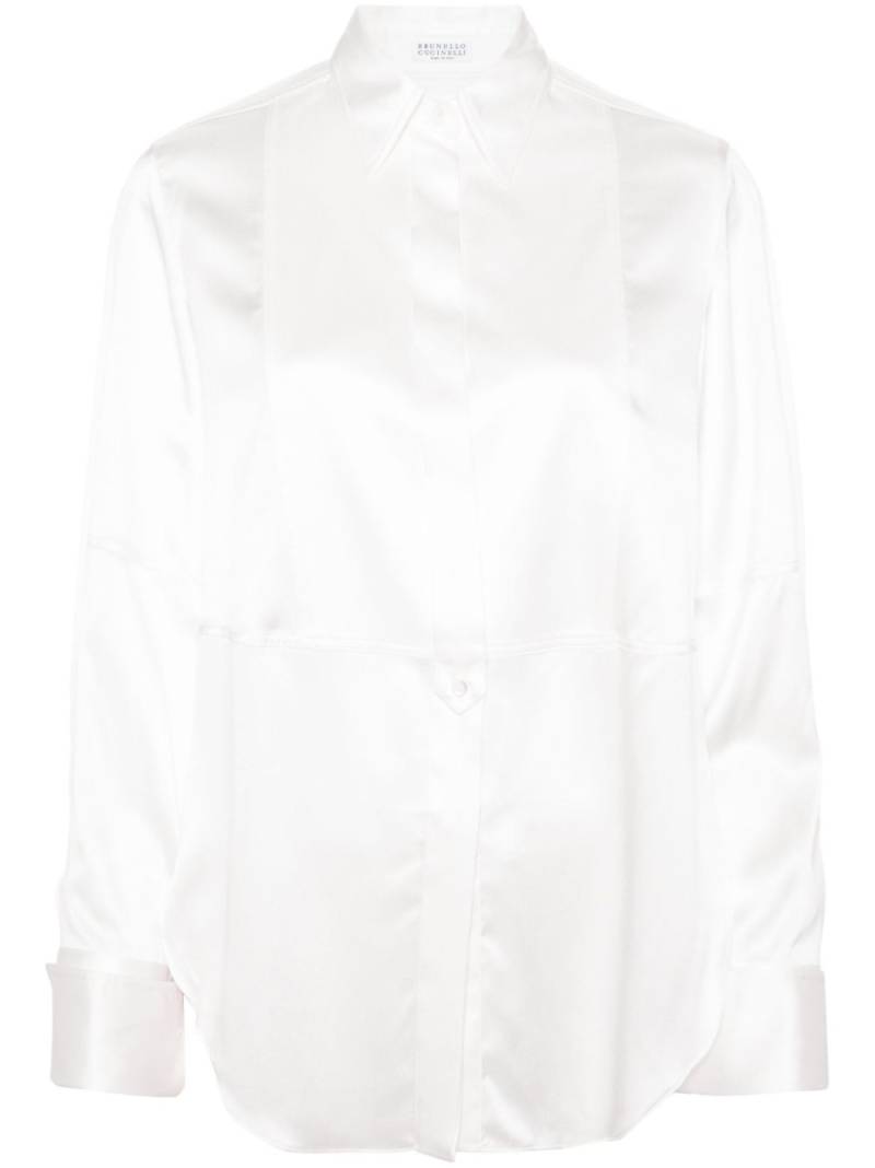 Brunello Cucinelli long-sleeve satin shirt - Neutrals von Brunello Cucinelli