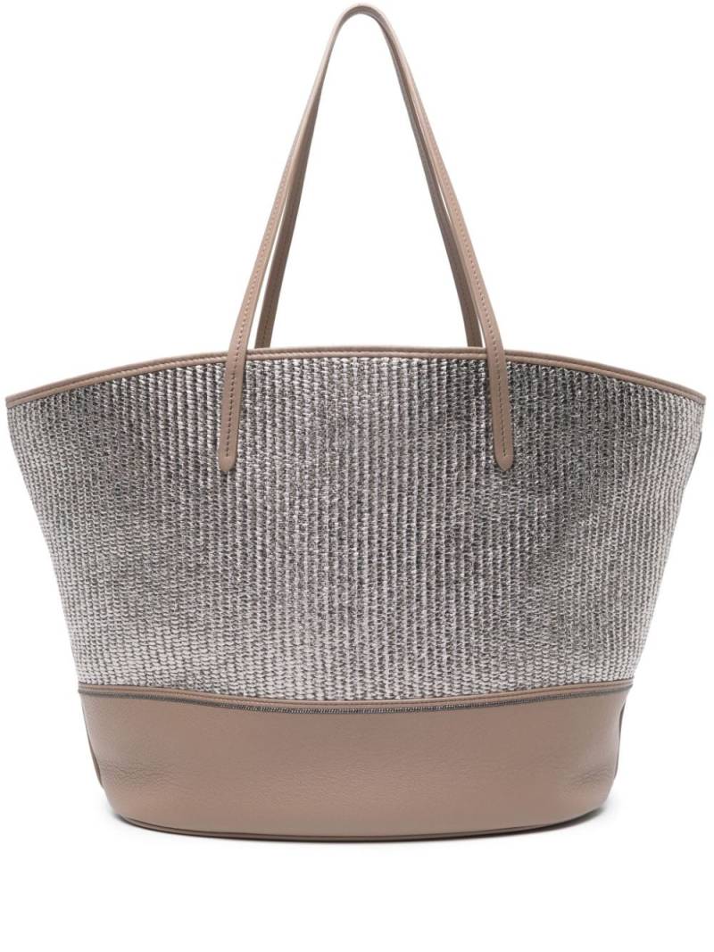 Brunello Cucinelli metallic raffia tote bag - Brown von Brunello Cucinelli