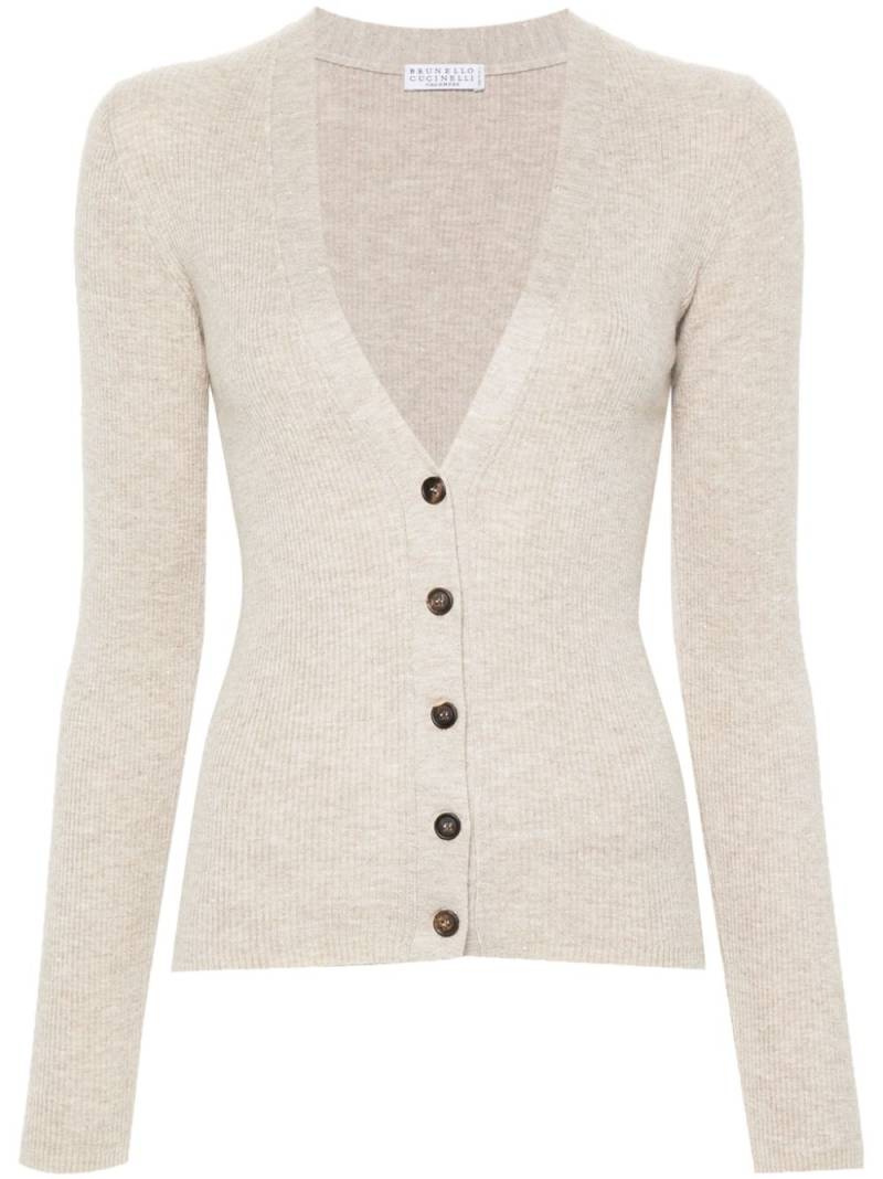 Brunello Cucinelli metallic ribbed cardigan - Neutrals von Brunello Cucinelli