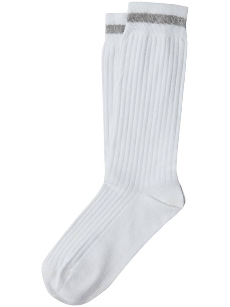 Brunello Cucinelli monili-bead ribbed-knit socks - White von Brunello Cucinelli