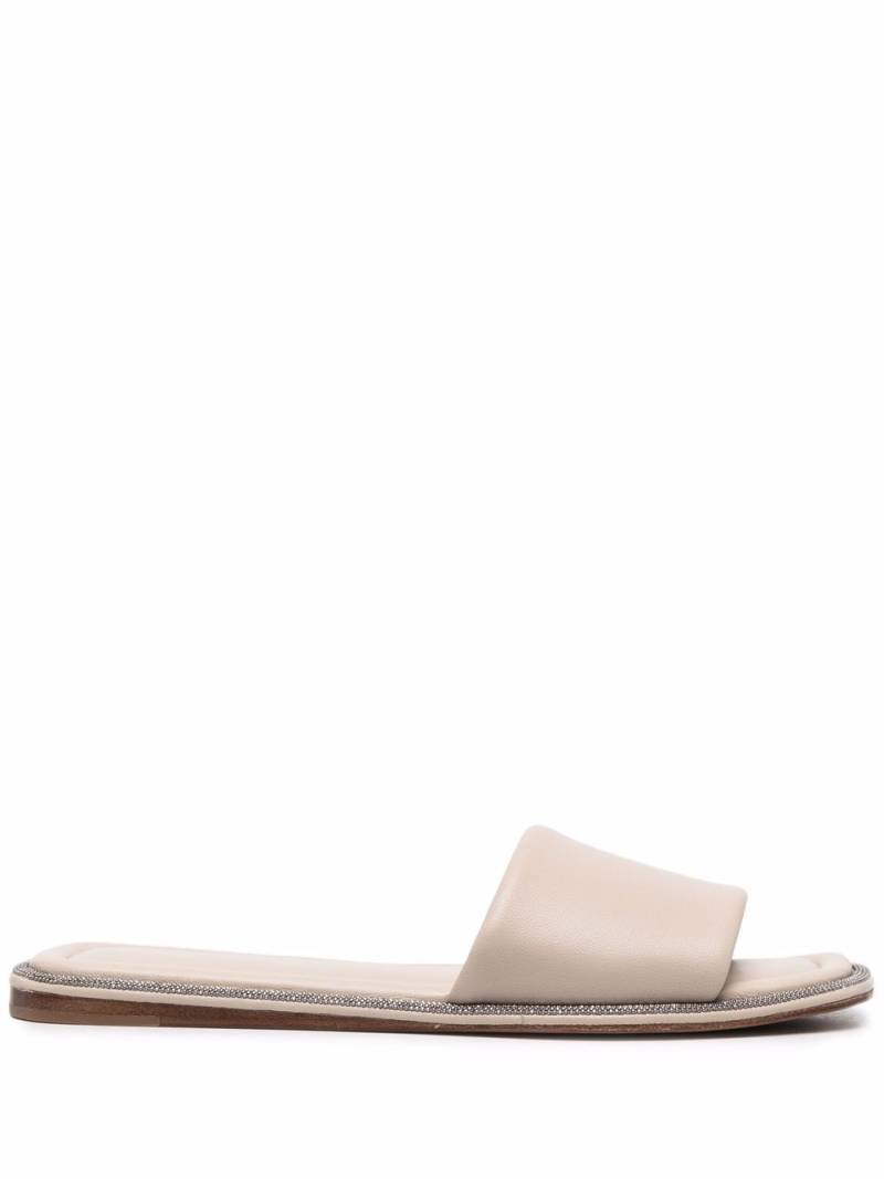 Brunello Cucinelli monili-embellished leather slides - Neutrals von Brunello Cucinelli