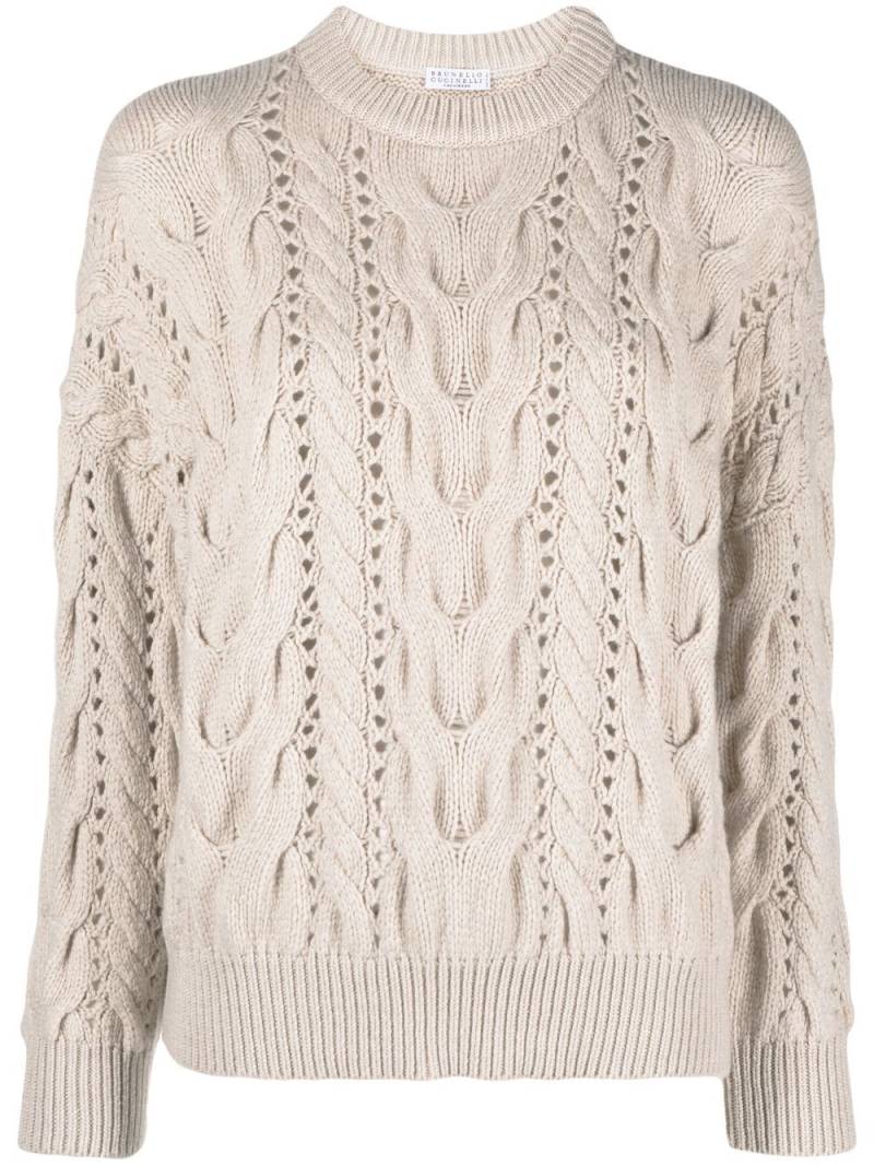 Brunello Cucinelli openwork cable-knit jumper - Neutrals von Brunello Cucinelli