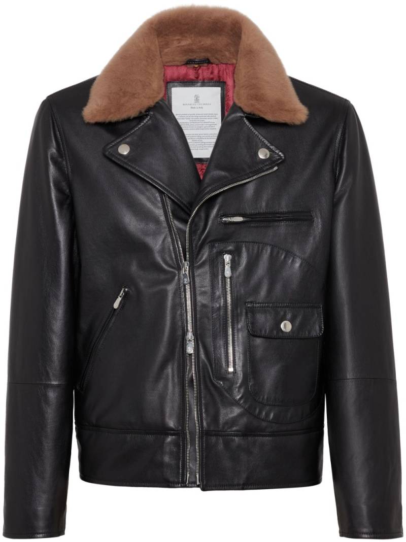 Brunello Cucinelli padded leather biker jacket - Black von Brunello Cucinelli