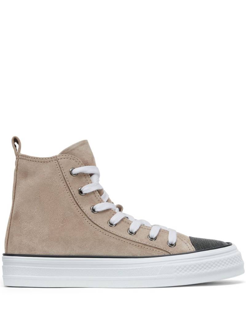 Brunello Cucinelli panelled lace-up sneakers - Brown von Brunello Cucinelli