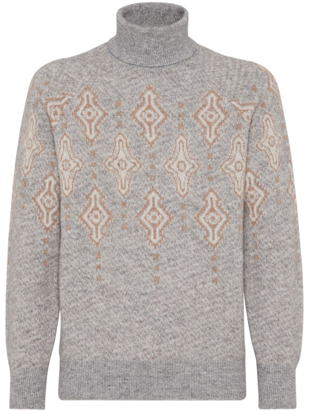 Brunello Cucinelli patterned-intarsia roll-neck jumper - Grey von Brunello Cucinelli