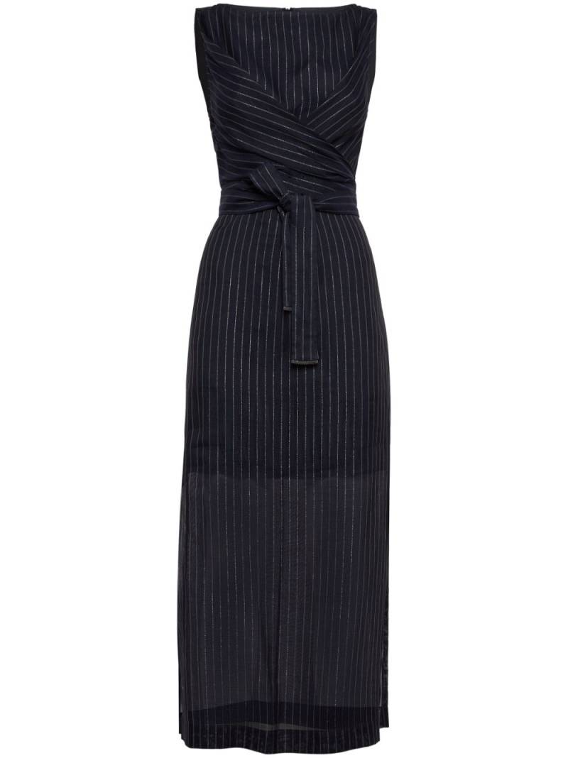 Brunello Cucinelli pinstriped cotton-blend midi dress - Blue von Brunello Cucinelli