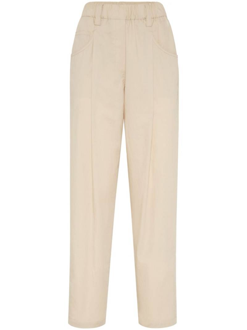 Brunello Cucinelli pleated cotton straight-leg trousers - Neutrals von Brunello Cucinelli