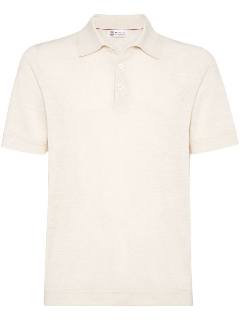 Brunello Cucinelli ribbed-collar slub-texture polo shirt - Neutrals von Brunello Cucinelli