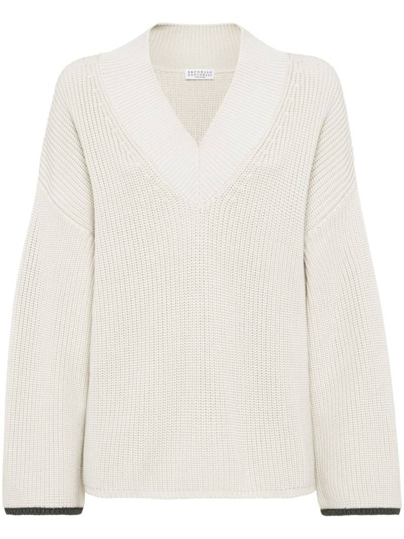 Brunello Cucinelli ribbed-knit cotton jumper - Neutrals von Brunello Cucinelli