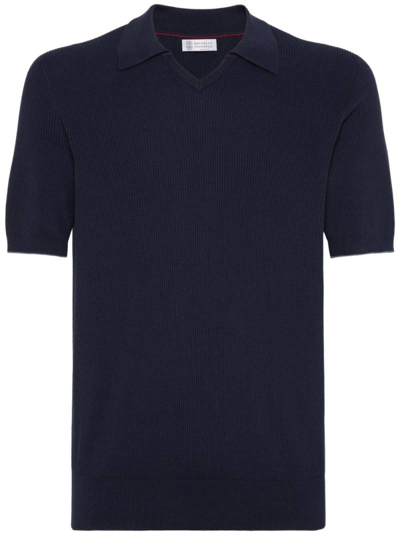 Brunello Cucinelli ribbed-knit polo jumper - Blue von Brunello Cucinelli