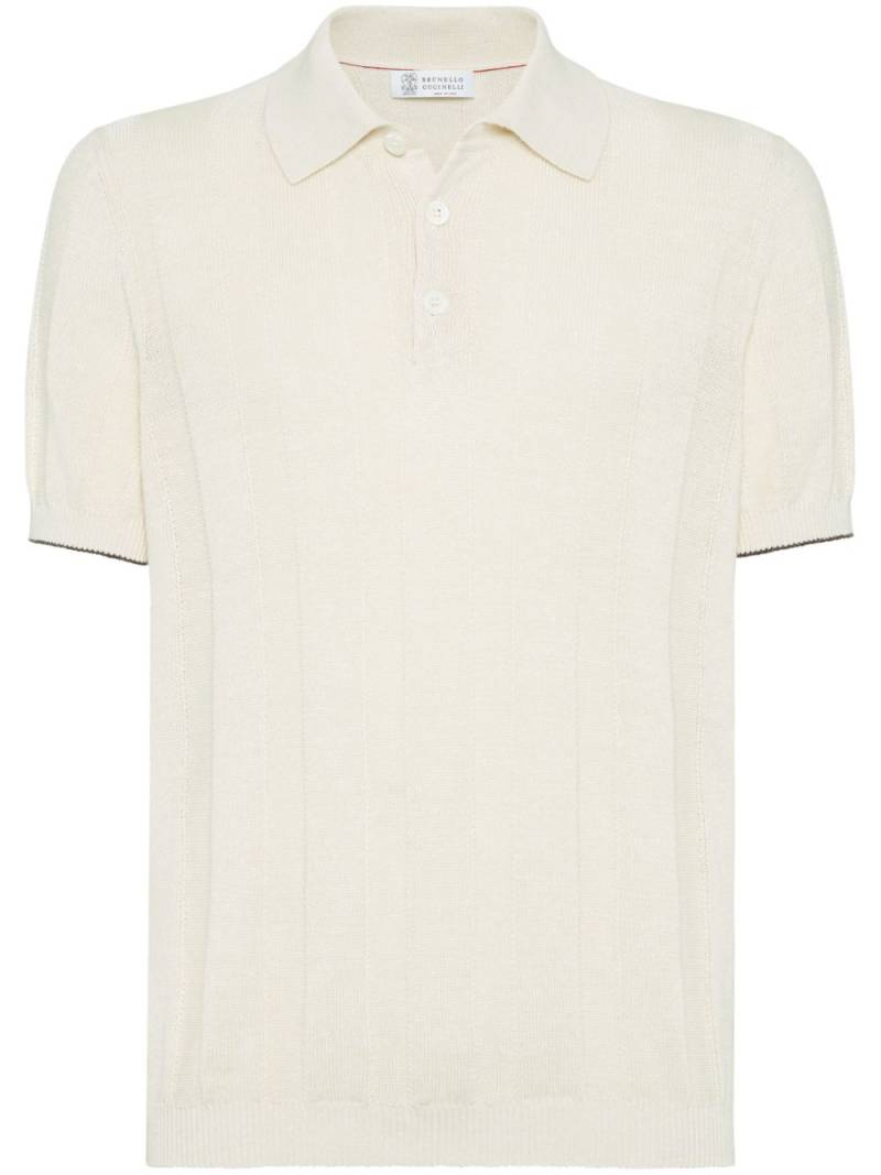 Brunello Cucinelli ribbed-knit polo shirt - Neutrals von Brunello Cucinelli