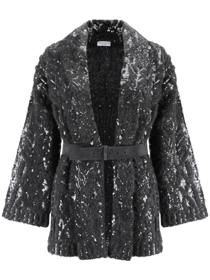 Brunello Cucinelli sequin belted jacket - Grey von Brunello Cucinelli