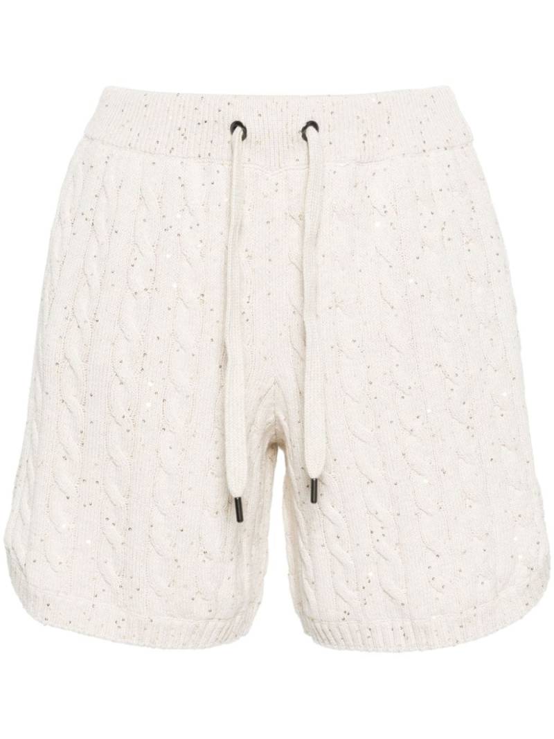 Brunello Cucinelli sequin-embellished cable-knit shorts - Neutrals von Brunello Cucinelli
