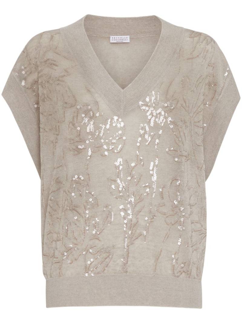 Brunello Cucinelli sequin-embellished knitted vest - Neutrals von Brunello Cucinelli