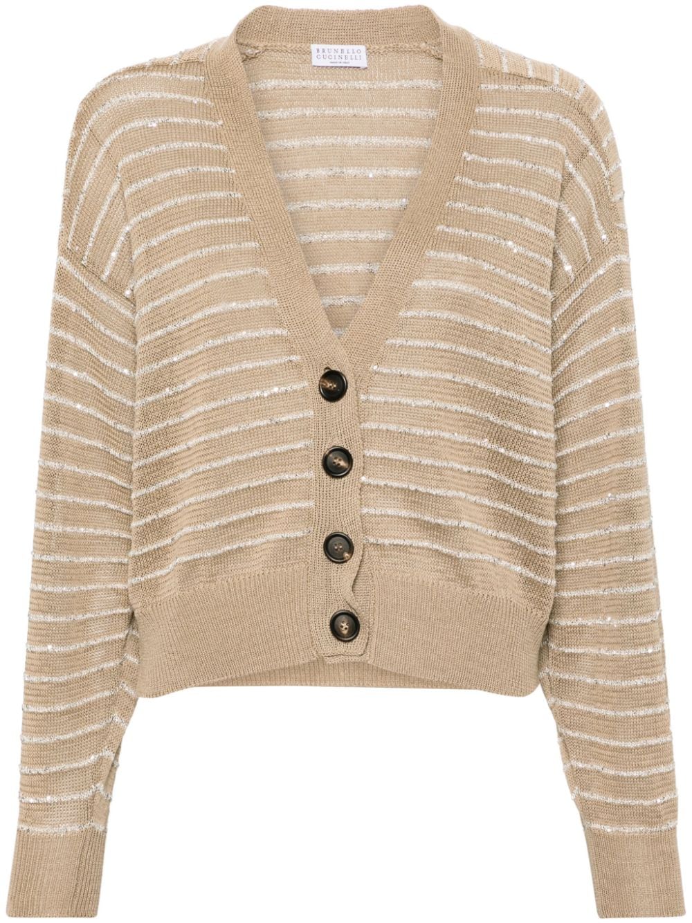 Brunello Cucinelli sequin-embellished striped cotton cardigan - Neutrals von Brunello Cucinelli