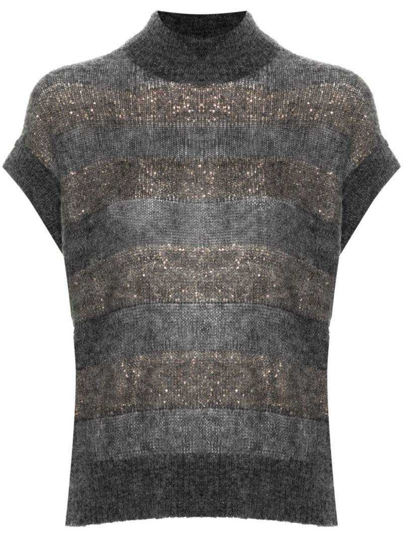 Brunello Cucinelli sequin-embellished striped vest - Grey von Brunello Cucinelli