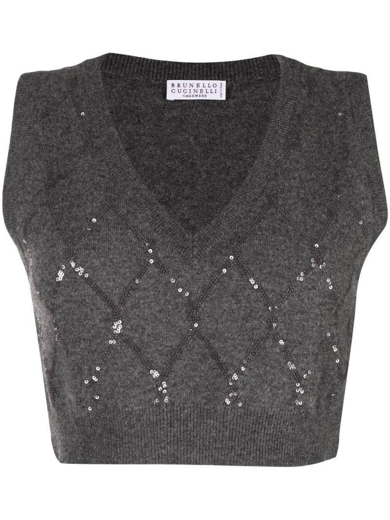 Brunello Cucinelli sequin v-neck top - Grey von Brunello Cucinelli