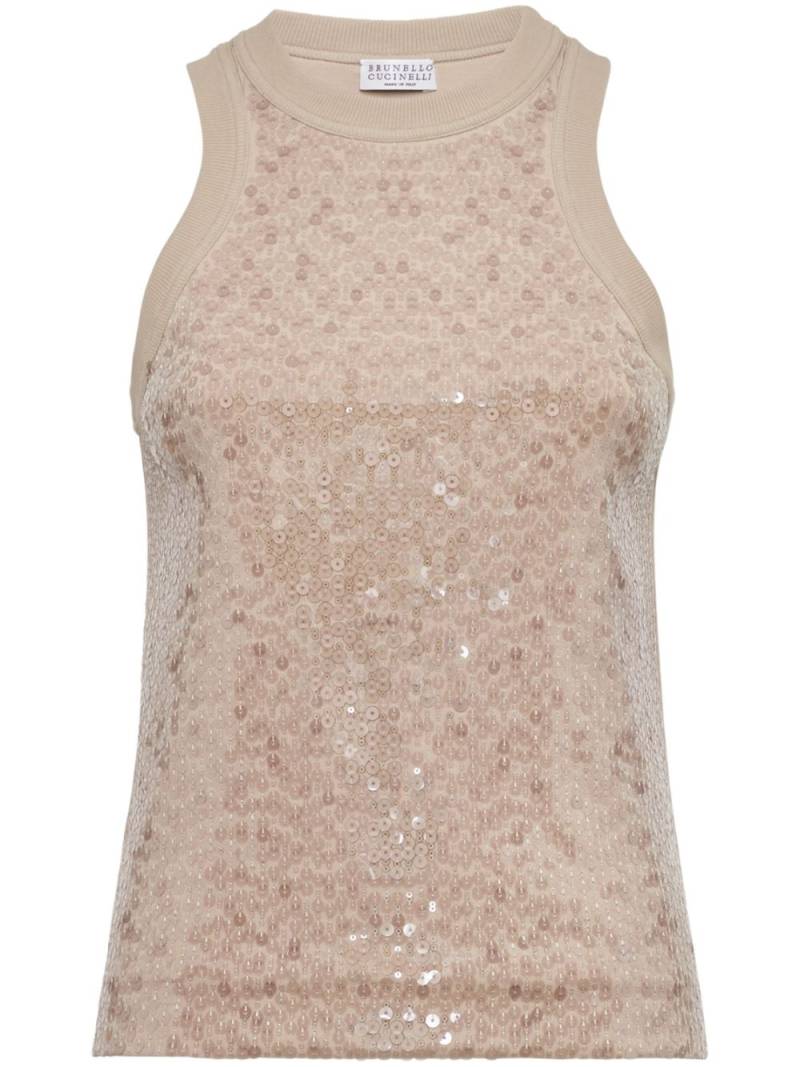 Brunello Cucinelli sequined cotton tank top - Neutrals von Brunello Cucinelli