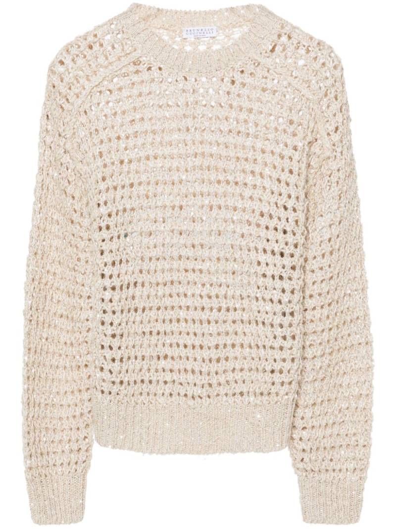 Brunello Cucinelli sequined open-knit jumper - Neutrals von Brunello Cucinelli