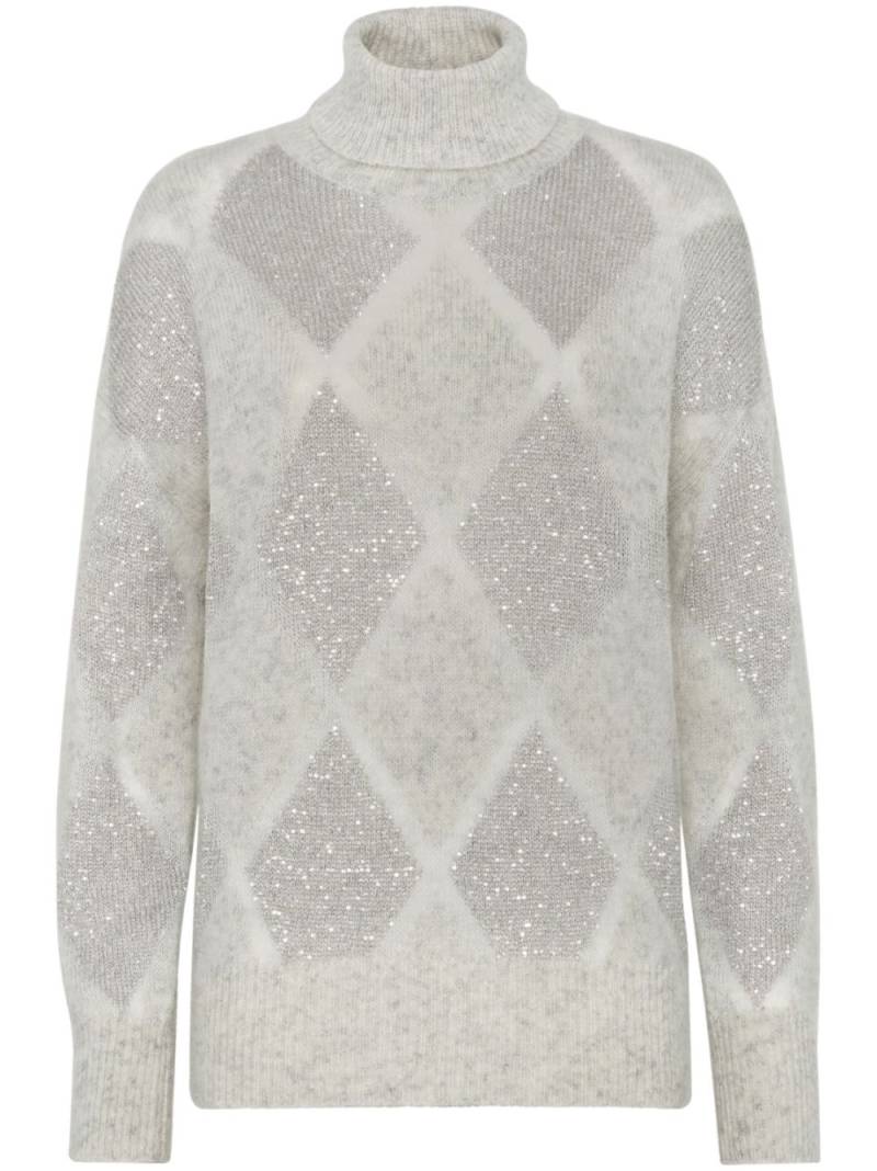 Brunello Cucinelli sequined roll-neck jumper - White von Brunello Cucinelli