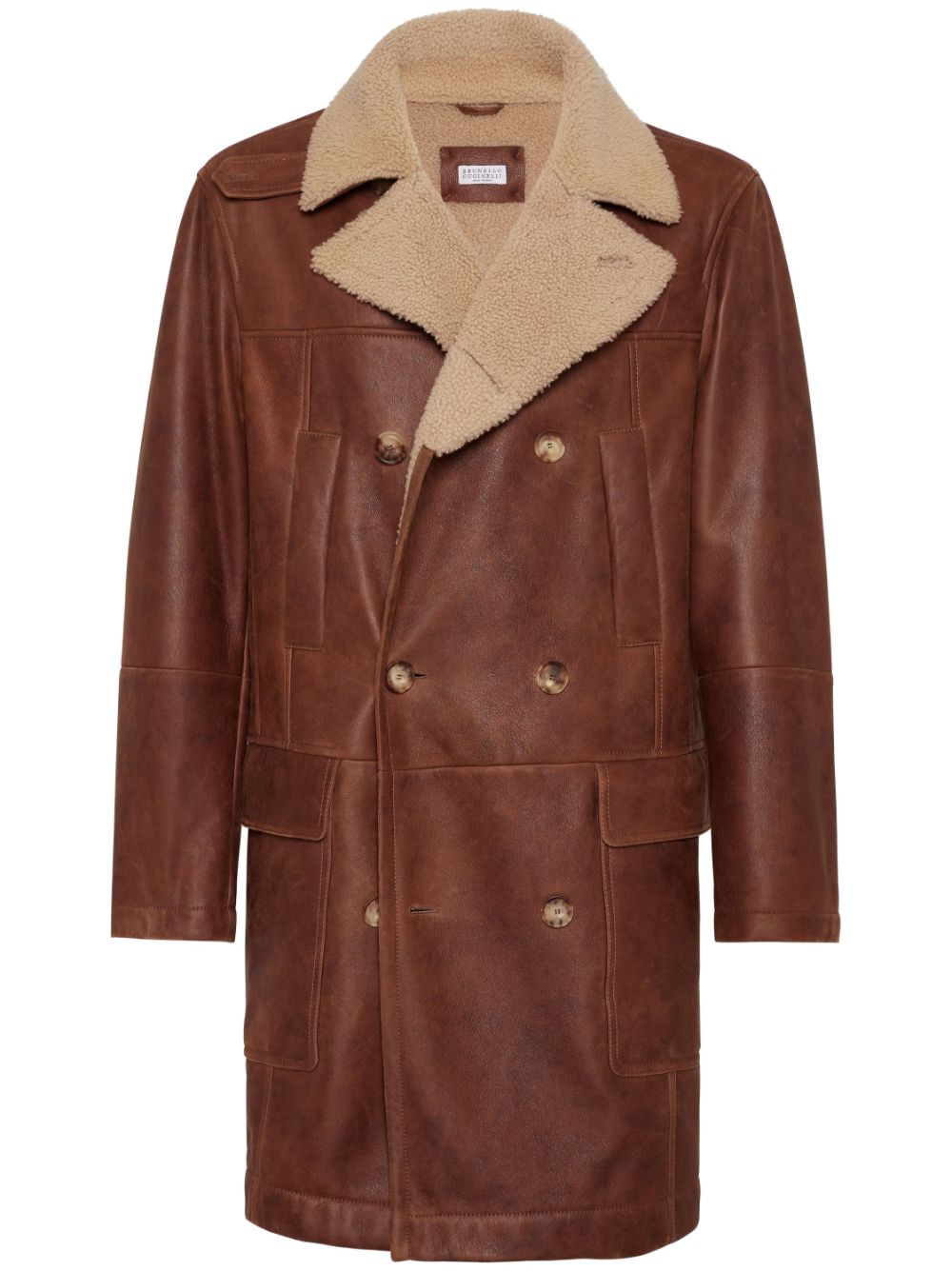 Brunello Cucinelli shearling-collar leather coat - Brown von Brunello Cucinelli