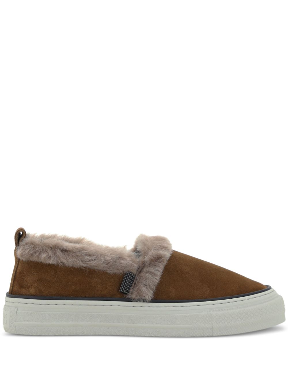 Brunello Cucinelli shiny-tab suede sneakers - Brown von Brunello Cucinelli