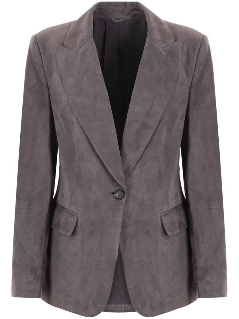 Brunello Cucinelli single-breasted suede blazer - Grey von Brunello Cucinelli